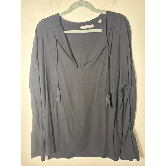 Vince Black Long Sleeve Tassle Ties Shirt Sz L - Picture 1 of 3
